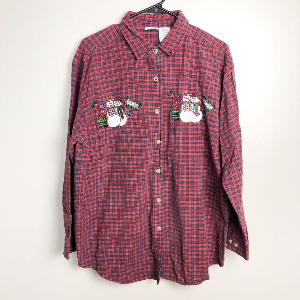Bobbie Brooks Plaid Snowman Flannel